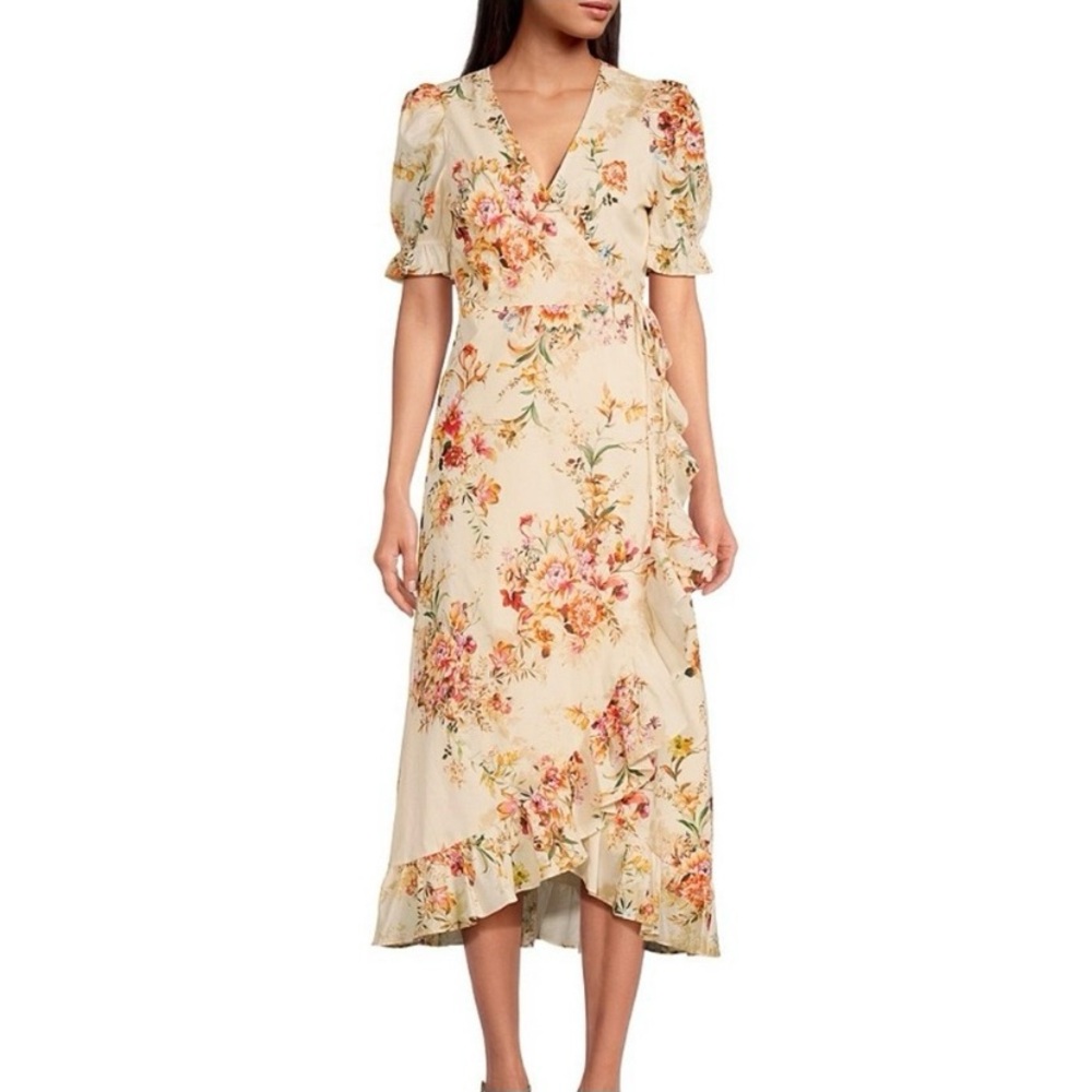 A Loves A Floral Maxi Ruffle Hem Wrap Dress